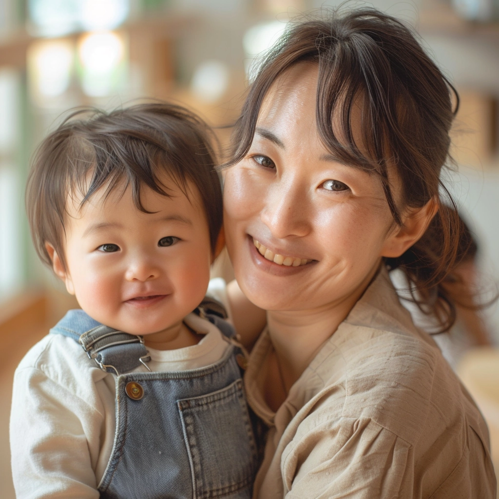 Asiatische Mutter mit Kind